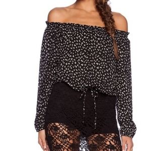 auguste black floral off shoulder top